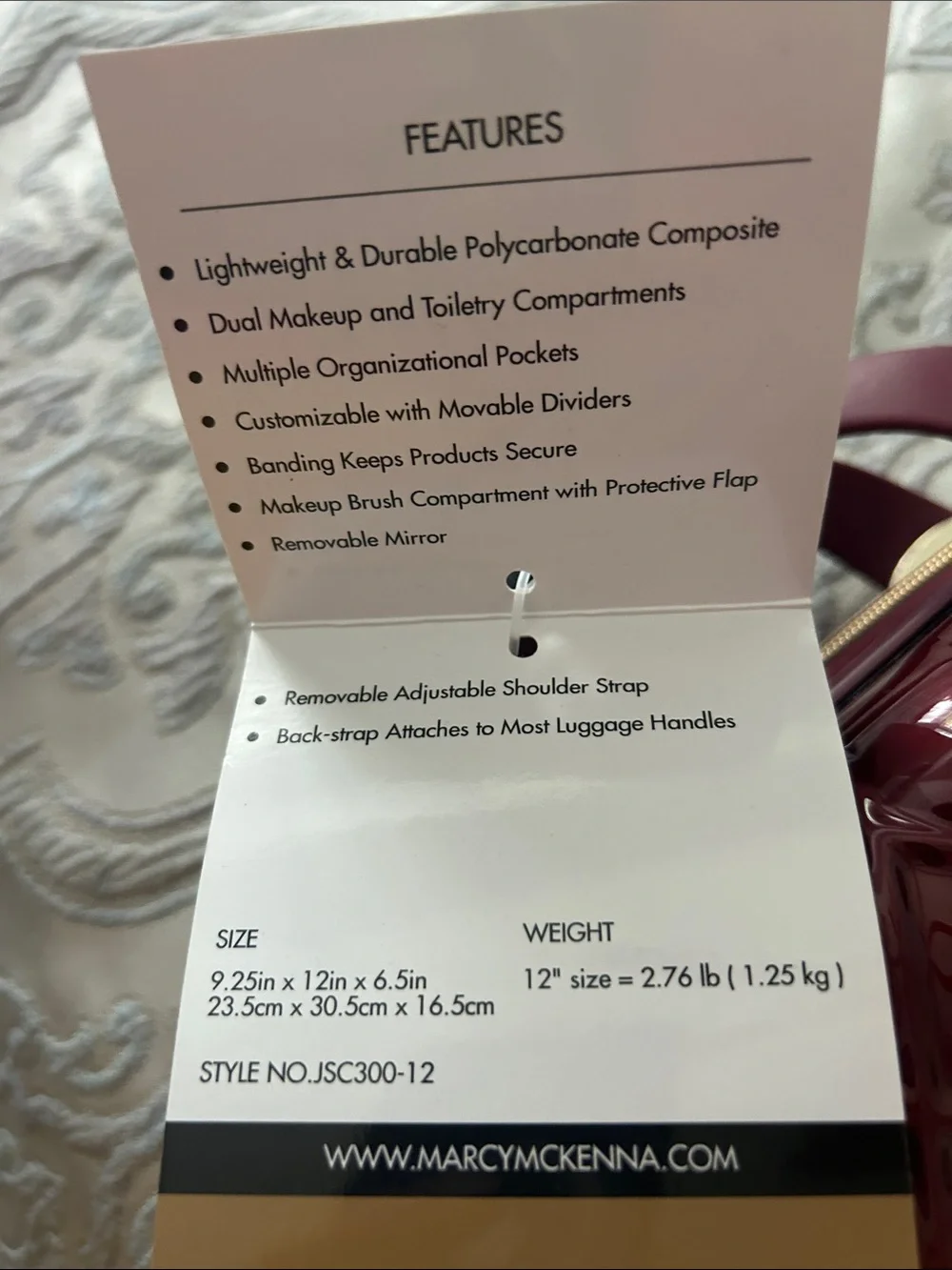 Marcy McKenna Gloss Quilted hard shell Cosmetic Case in Burgundy